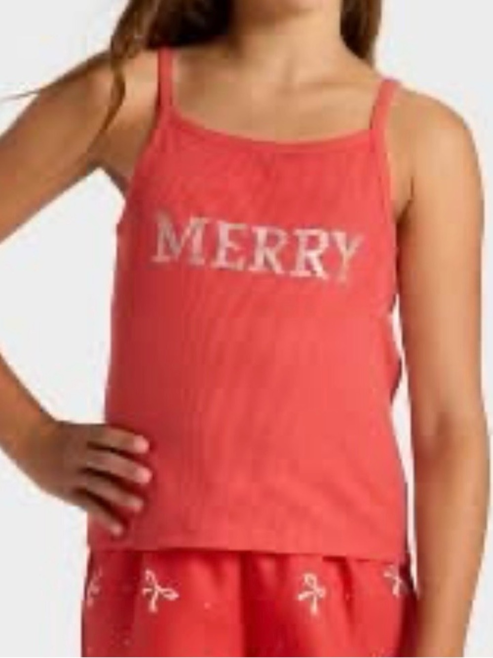 Justice Red "MERRY" Girls Pajama Tank Top